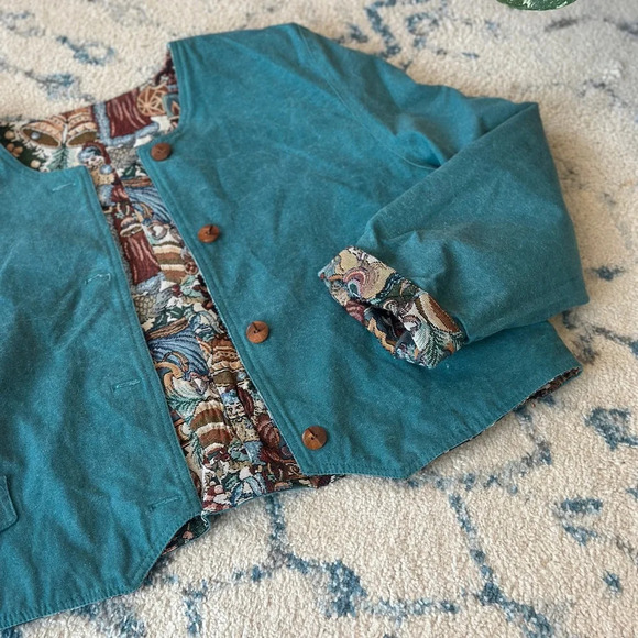 Vintage Reversible handmade tapestry canvas jacket - Size L - made in Canada - Picture 5 of 13
